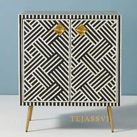 Bone Inlay Strip Design Small Cabinet /Bone Inlay Night Table / Bone Inlay Side Table / Bone Inlay Sideboards  For Bedroom.