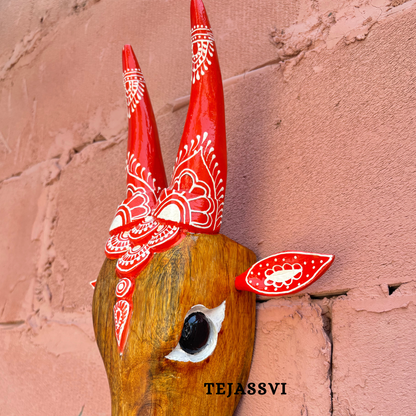 16 Wooden Cow Head | Bull | Nandi Head Mask Wall Décor. Wooden Wall Hanging. Ethnic Indian Art Best Minimalist Gift Idea for Christmas/Diwali