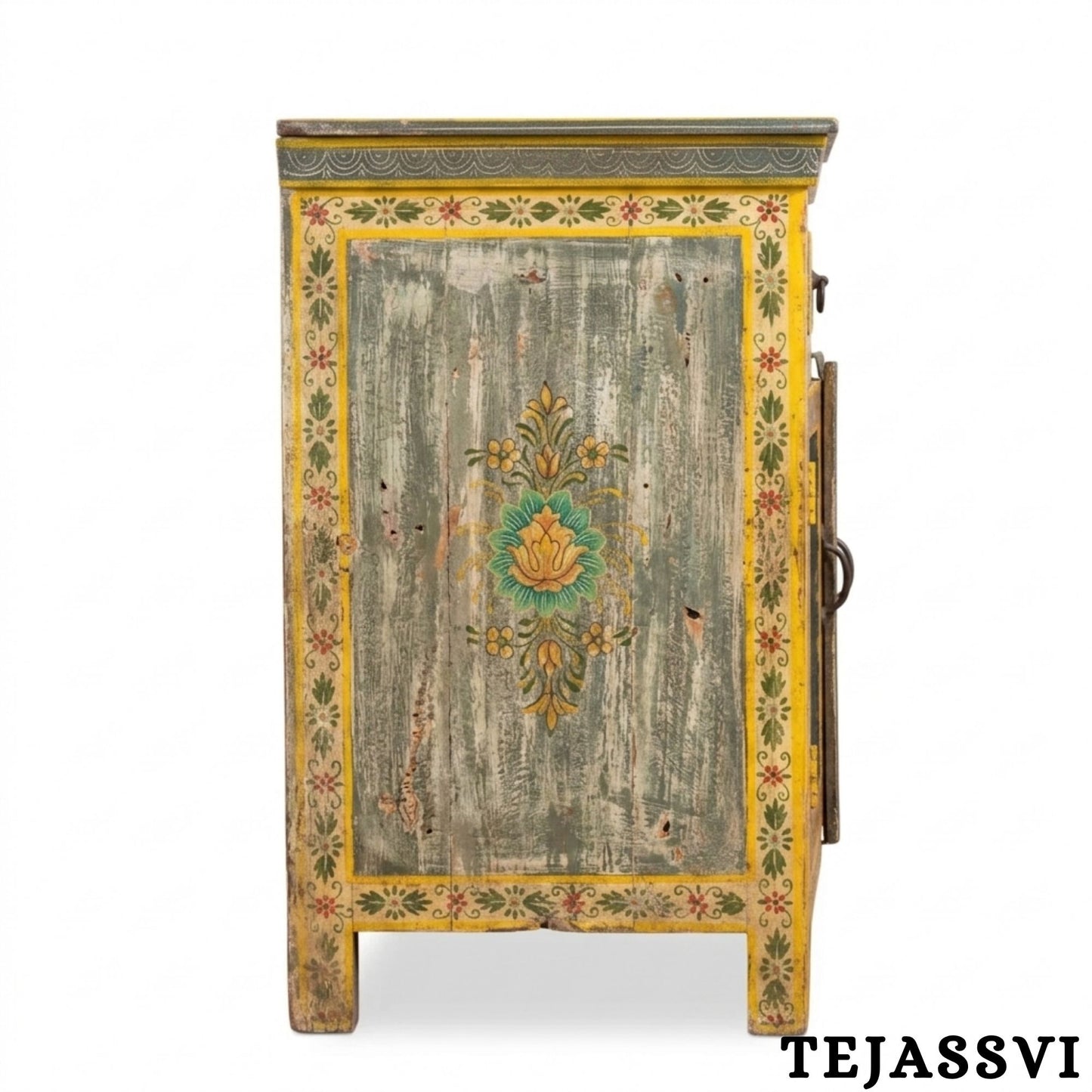 Wooden Indian Floral Designed Side Storage / Cabinet | Bedside, Side Table, Hand Painted, Wooden Big Cabinet, Living Room Furniture, Fine Panting.