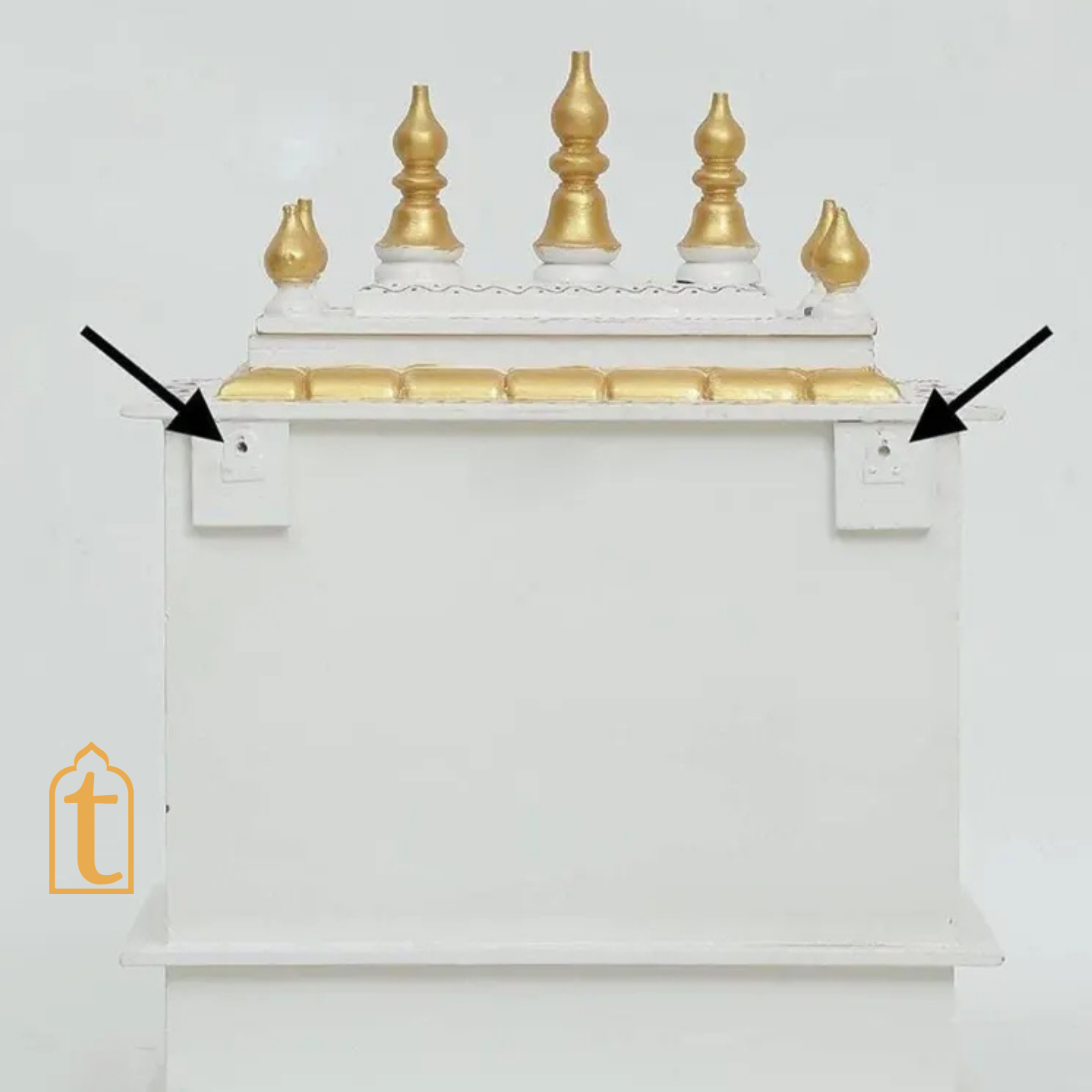 Handcrafted Wooden Pooja Room Temple: , White & Gold Embossed