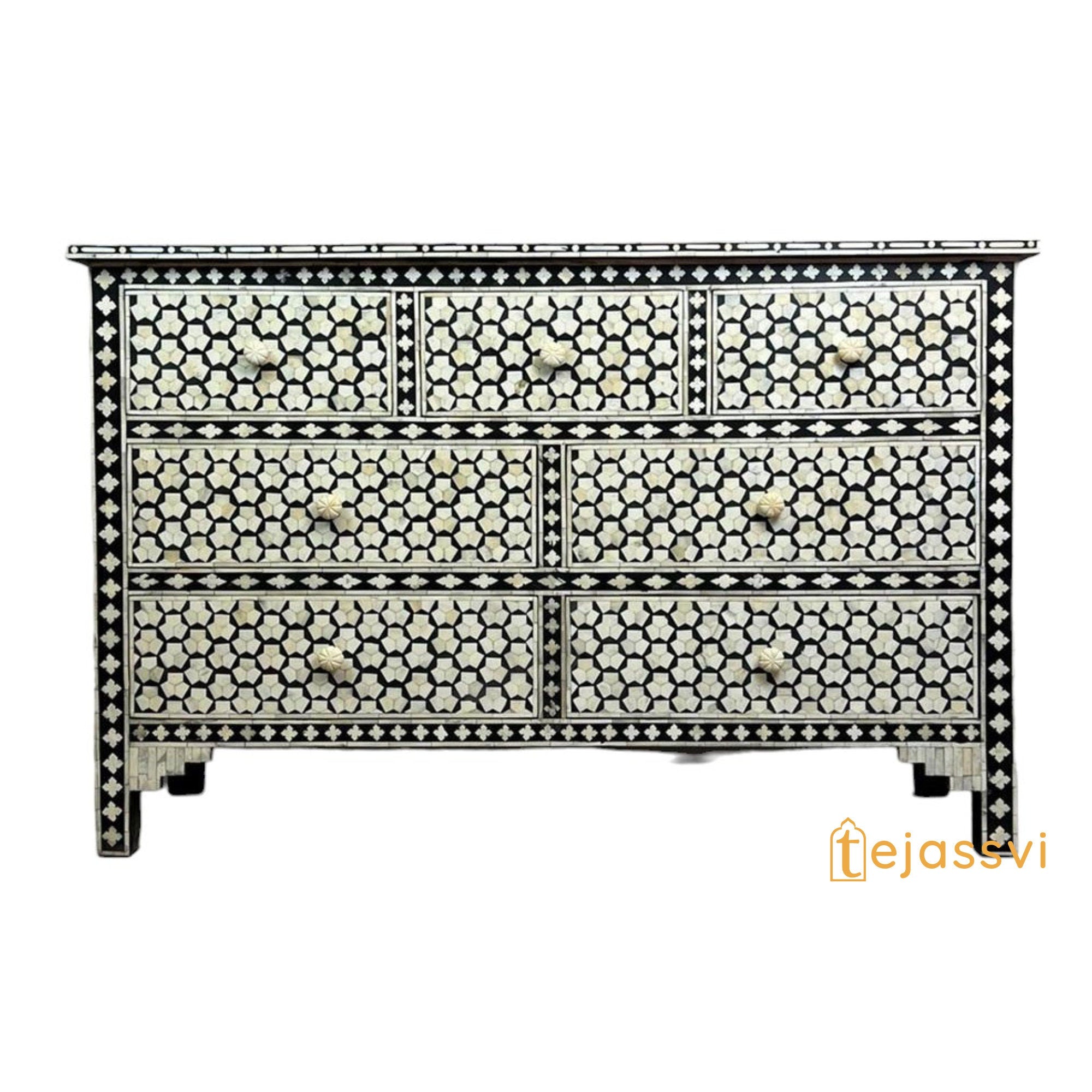 wooden Bone inlay Targua 7 chest of drawer | Bone Inlay  Honeycomb Pattern 7 Drawers Chest of Drawers, Bone Inlay Furniture Sideboard Unit.