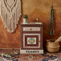 Hand-painted Bedside Wooden Table in Rajasthani Artistry with Uniquely Designed Beautiful / Side Table / Indian Flower Stand Table / Nightstand.