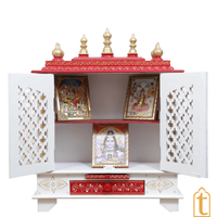 Handcrafted Wooden Temple: Home Pooja Ghar Mandir White & Red with Drawer