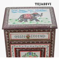 Hand-painted Bedside Wooden Table in Rajasthani Artistry with Uniquely Designed Beautiful / Side Table / Indian Flower Stand Table / Nightstand.