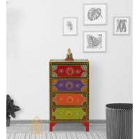 Hand Painted Solid Wood Chest Of Drawer In Multi Color / 4 Chest Of Drawer / Bed Side / Hand Painted Side Table.