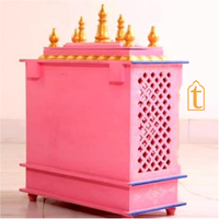 Wooden Pooja Mandir: Indian Pooja Ghar, Wall Mount Decor, Wooden Pink & Blue Pooja Mandir for Wall Decor