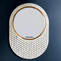 Bone Inlay Geometric Pattern Wall Hanging Mirror and Wall Décor Stylish Mirror