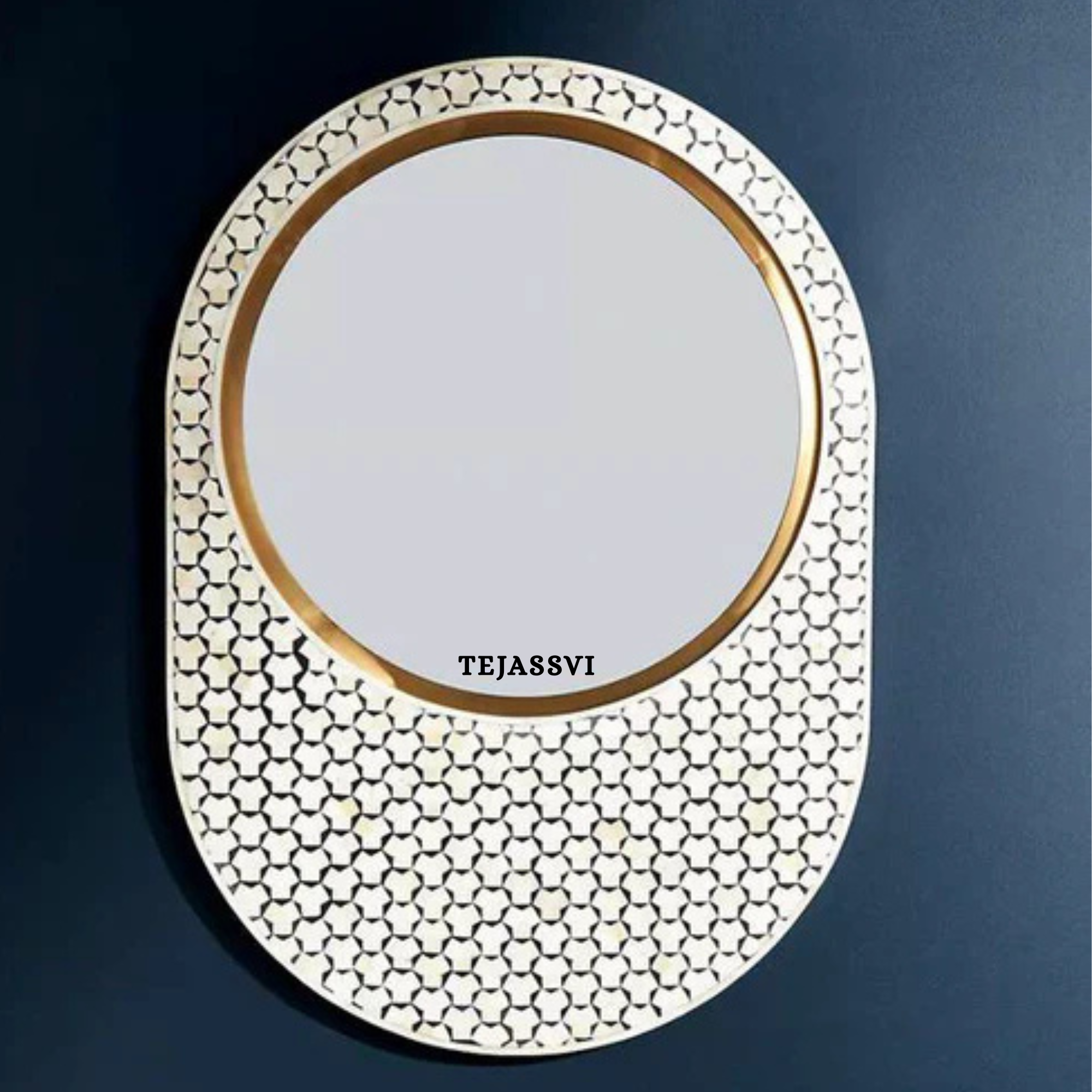 Bone Inlay Geometric Pattern Wall Hanging Mirror and Wall Décor Stylish Mirror