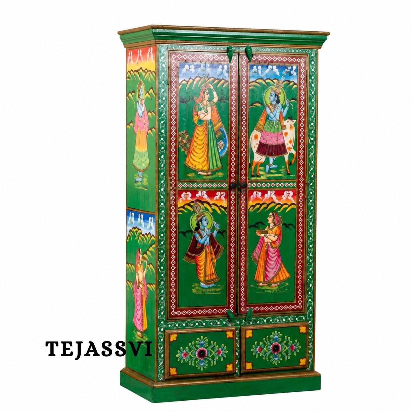 Wooden Hand Painted  Sideboard / Wooden Cabinet / Storage Side Boards / Hand made / Wooden Big Cabinet, Living Room Furniture, Fine Panting.