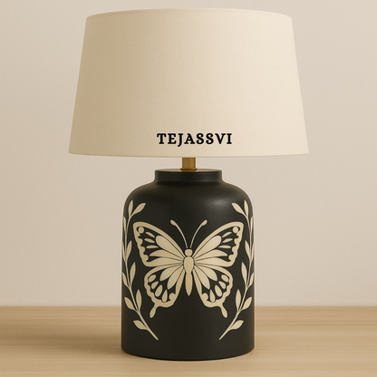 Wooden Bone Inlay Butterfly Pattern Lamp for Bedroom / Bone Inlay Bed Room Lamp / Bedroom Décor Lamp / Handmade Inlay Table Lamp Home Décor Accent Light