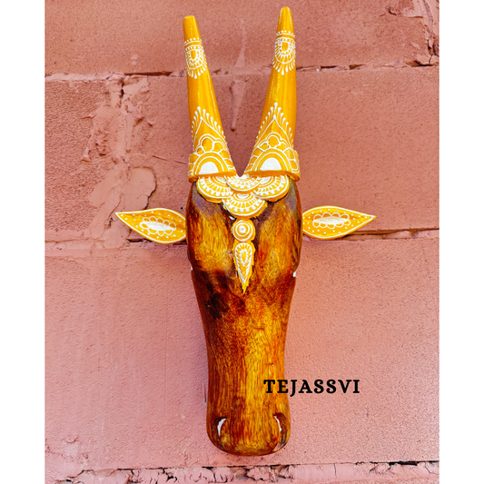 16 Wooden Cow Head | Bull | Nandi Head Mask Wall Décor. Wooden Wall Hanging. Ethnic Indian Art Best Minimalist Gift Idea for Christmas/Diwali