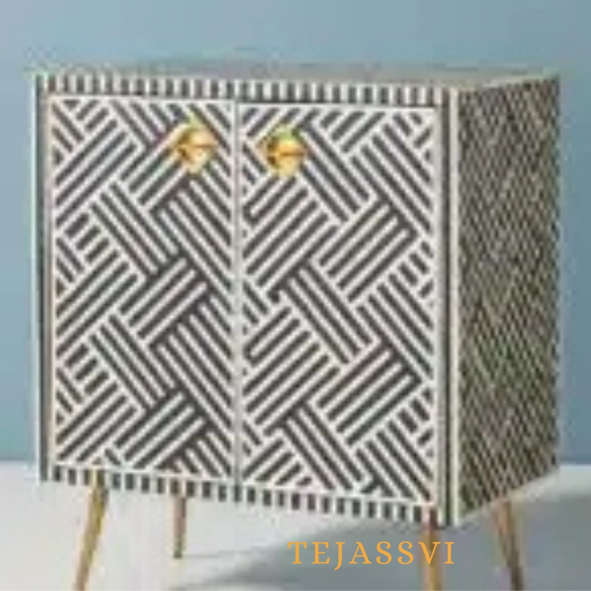 Bone Inlay Strip Design Small Cabinet /Bone Inlay Night Table / Bone Inlay Side Table / Bone Inlay Sideboards  For Bedroom.