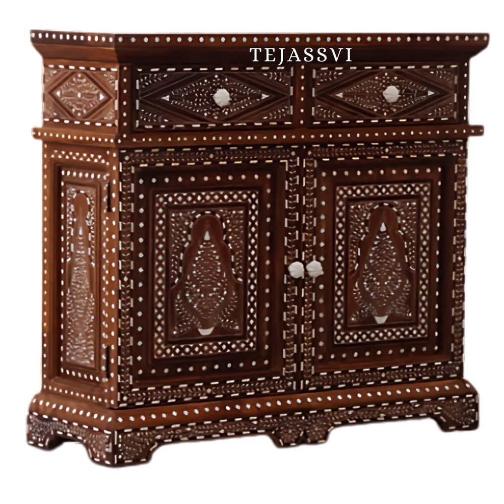 Handmade Wood Bone Inlay Modern Sideboards / Wood Bone Inlay Console | Wood Bone Inlay Cabinet With 2 Drawer & 2 Door Furniture  | Wooden Sideboards | Luxury Furniture.