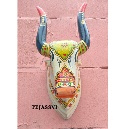 Wooden Carving Bull Head | Bull | Nandi Head Mask Wall Décor. Wall Hanging. Ethnic Indian Art Best Minimalist Gift Idea for Christmas/Diwali
