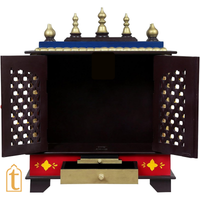 Handcrafted Wooden Pooja Mandir With Drawers Home Temple White Brown Finish