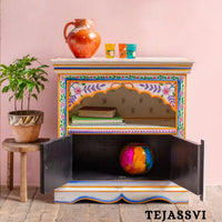 Hand-painted Bedside Wooden Table in Rajasthani Artistry with Uniquely Designed Beautiful / Side Table / Indian Flower Stand Table / Nightstand.