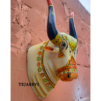 Wooden Carving Bull Head | Bull | Nandi Head Mask Wall Décor. Wall Hanging. Ethnic Indian Art Best Minimalist Gift Idea for Christmas/Diwali