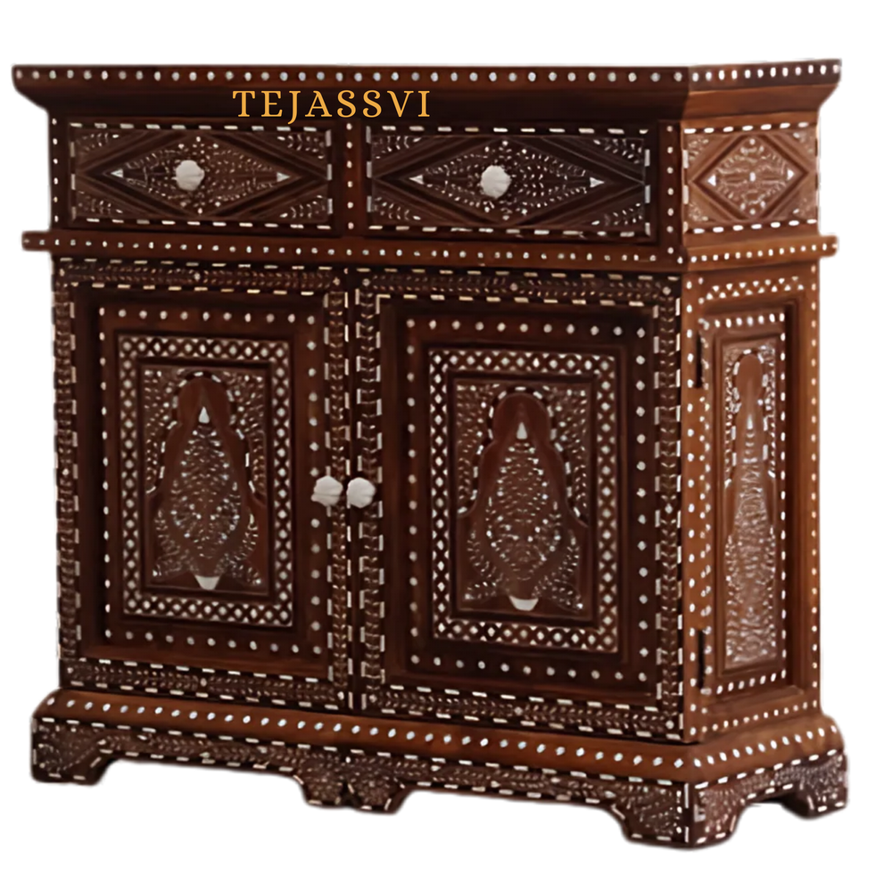 Handmade Wood Bone Inlay Modern Sideboards / Wood Bone Inlay Console | Wood Bone Inlay Cabinet With 2 Drawer & 2 Door Furniture  | Wooden Sideboards | Luxury Furniture.