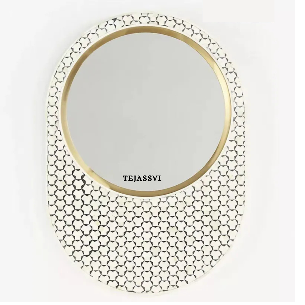 Bone Inlay Geometric Pattern Wall Hanging Mirror and Wall Décor Stylish Mirror