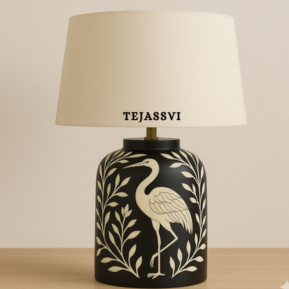 Wooden Bone Inlay Floral and swan Pattern Lamp for Bedroom / Bone Inlay Bed Room Lamp / Bedroom Décor Lamp / Handmade Inlay Table Lamp Home Decor Accent Light