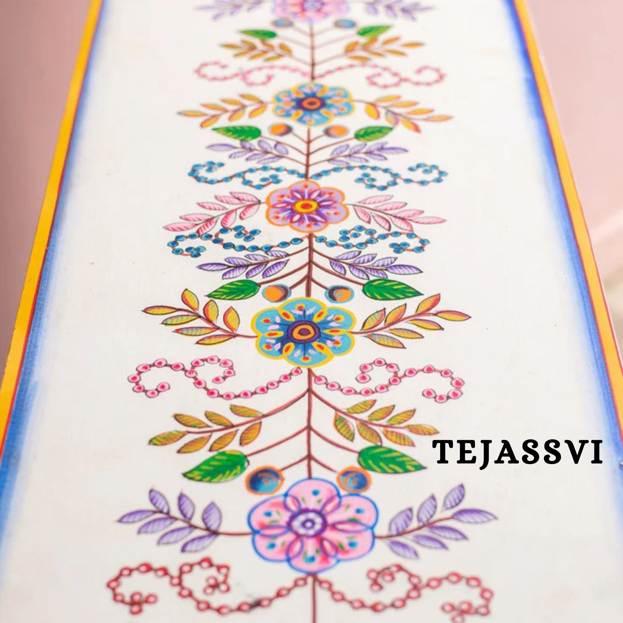 Hand-painted Bedside Wooden Table in Rajasthani Artistry with Uniquely Designed Beautiful / Side Table / Indian Flower Stand Table / Nightstand.