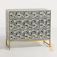 Bone Inlay Console / Bone Inlay Chest of 3 Drawers stripe Pattern 3 Drawer Dresser / Bone Inlay Dresser / Bone Inlay Sideboard / Optical Cabinet.