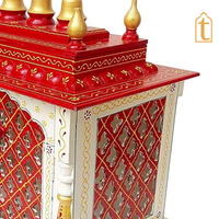 Handcrafted Wooden Temple Mandir: White and Red Finish Pooja Ghar