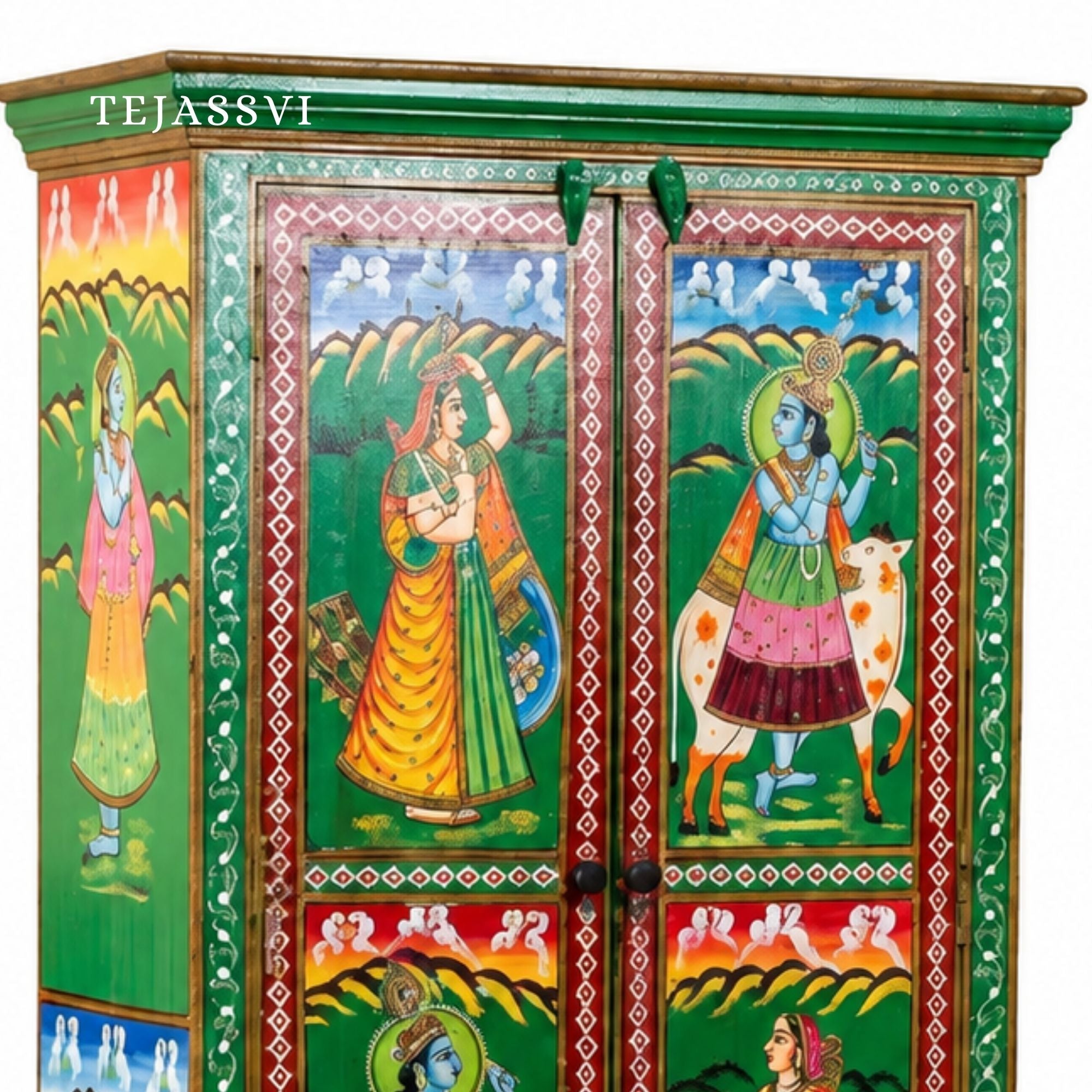Wooden Hand Painted  Sideboard / Wooden Cabinet / Storage Side Boards / Hand made / Wooden Big Cabinet, Living Room Furniture, Fine Panting.