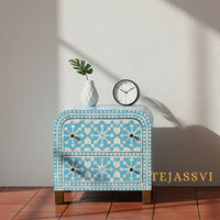 Bone Inlay Semi Round Geometric Pattern Design Small Sideboard / Bone Inlay Night Table / Bone Inlay Side Table / Bone Inlay Chest of Drawers For Bedroom.