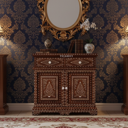 Handmade Wood Bone Inlay Modern Sideboards / Wood Bone Inlay Console | Wood Bone Inlay Cabinet With 2 Drawer & 2 Door Furniture  | Wooden Sideboards | Luxury Furniture.