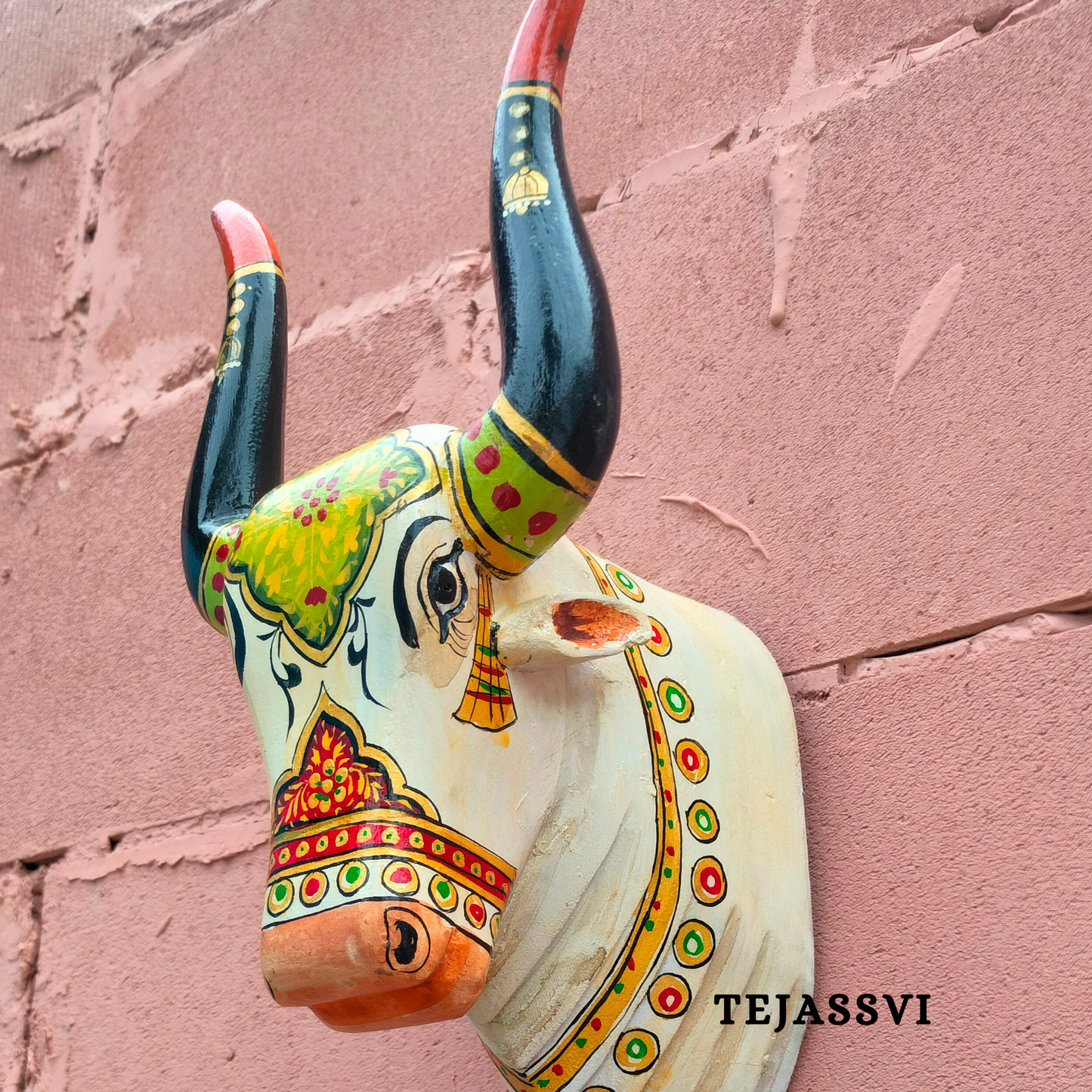 Wooden Carving Bull Head | Bull | Nandi Head Mask Wall Décor. Wall Hanging. Ethnic Indian Art Best Minimalist Gift Idea for Christmas/Diwali