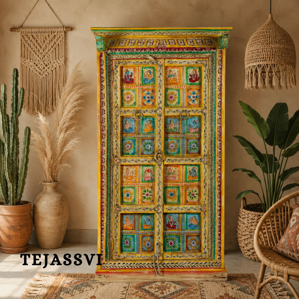 Wooden Hand Painted  Wardrobe / Wooden Cabinet / Storage Side Boards / Hand made / Wooden Big Cabinet, Living Room Furniture, Fine Panting.