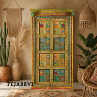 Wooden Hand Painted  Wardrobe / Wooden Cabinet / Storage Side Boards / Hand made / Wooden Big Cabinet, Living Room Furniture, Fine Panting.