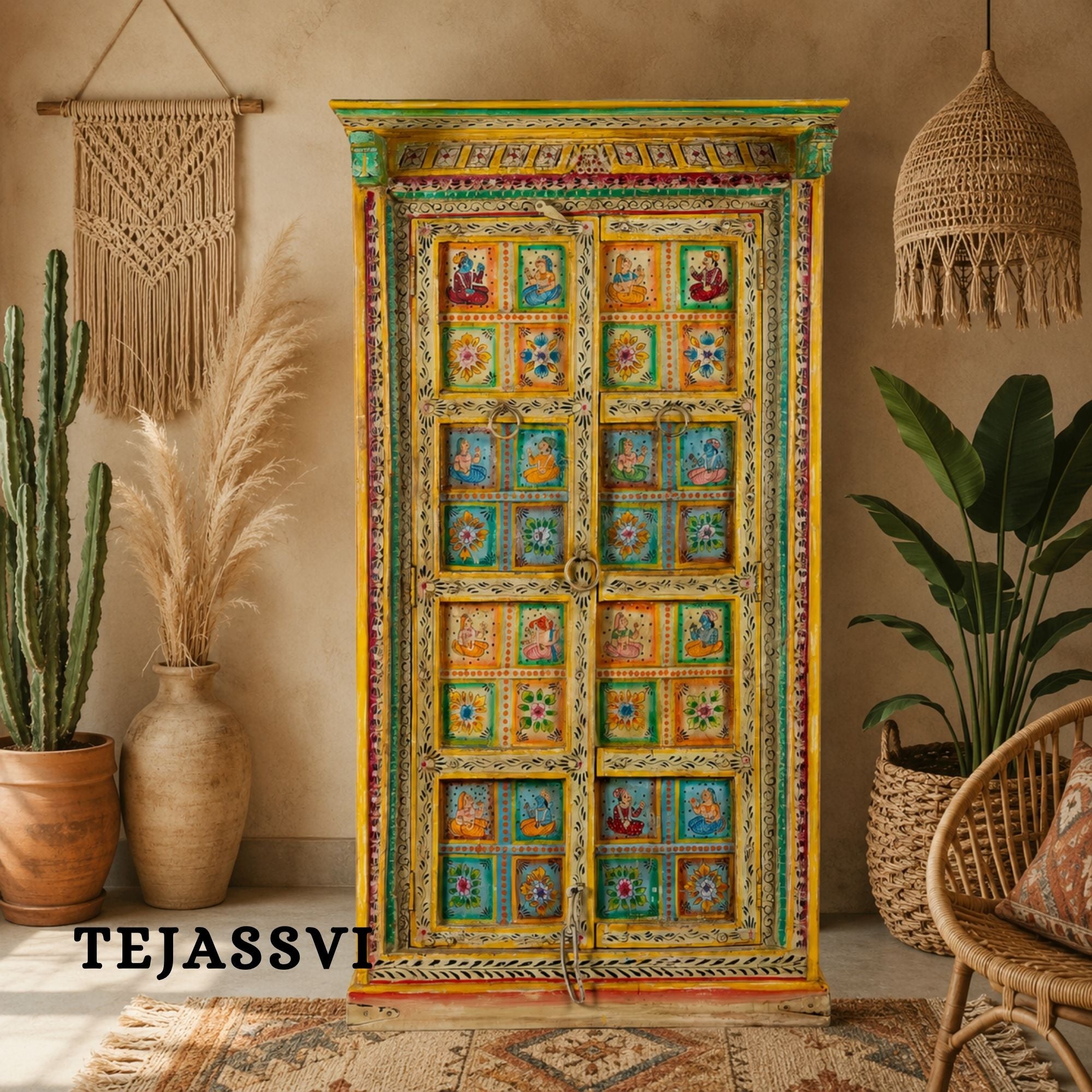 Wooden Hand Painted  Wardrobe / Wooden Cabinet / Storage Side Boards / Hand made / Wooden Big Cabinet, Living Room Furniture, Fine Panting.