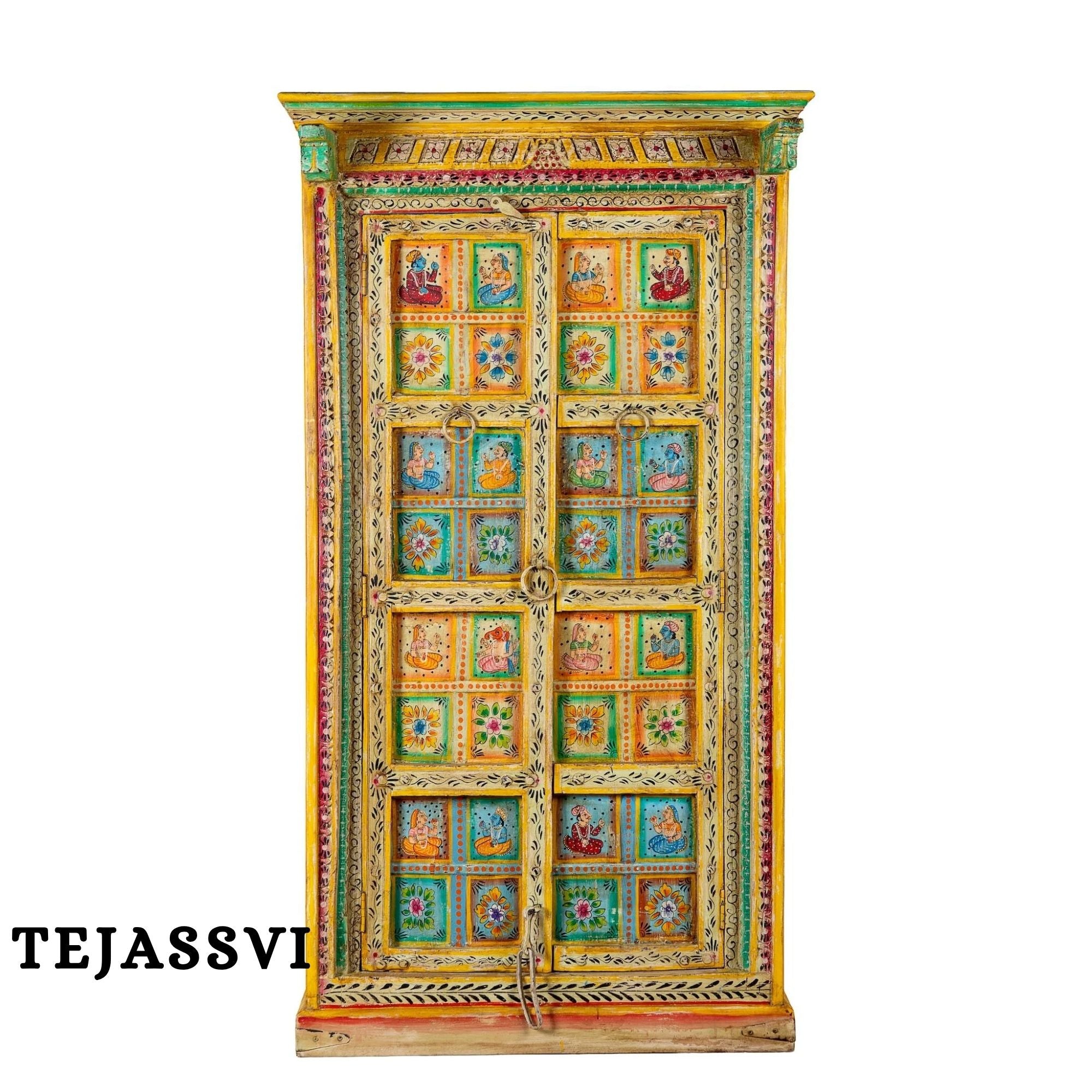 Wooden Hand Painted  Wardrobe / Wooden Cabinet / Storage Side Boards / Hand made / Wooden Big Cabinet, Living Room Furniture, Fine Panting.