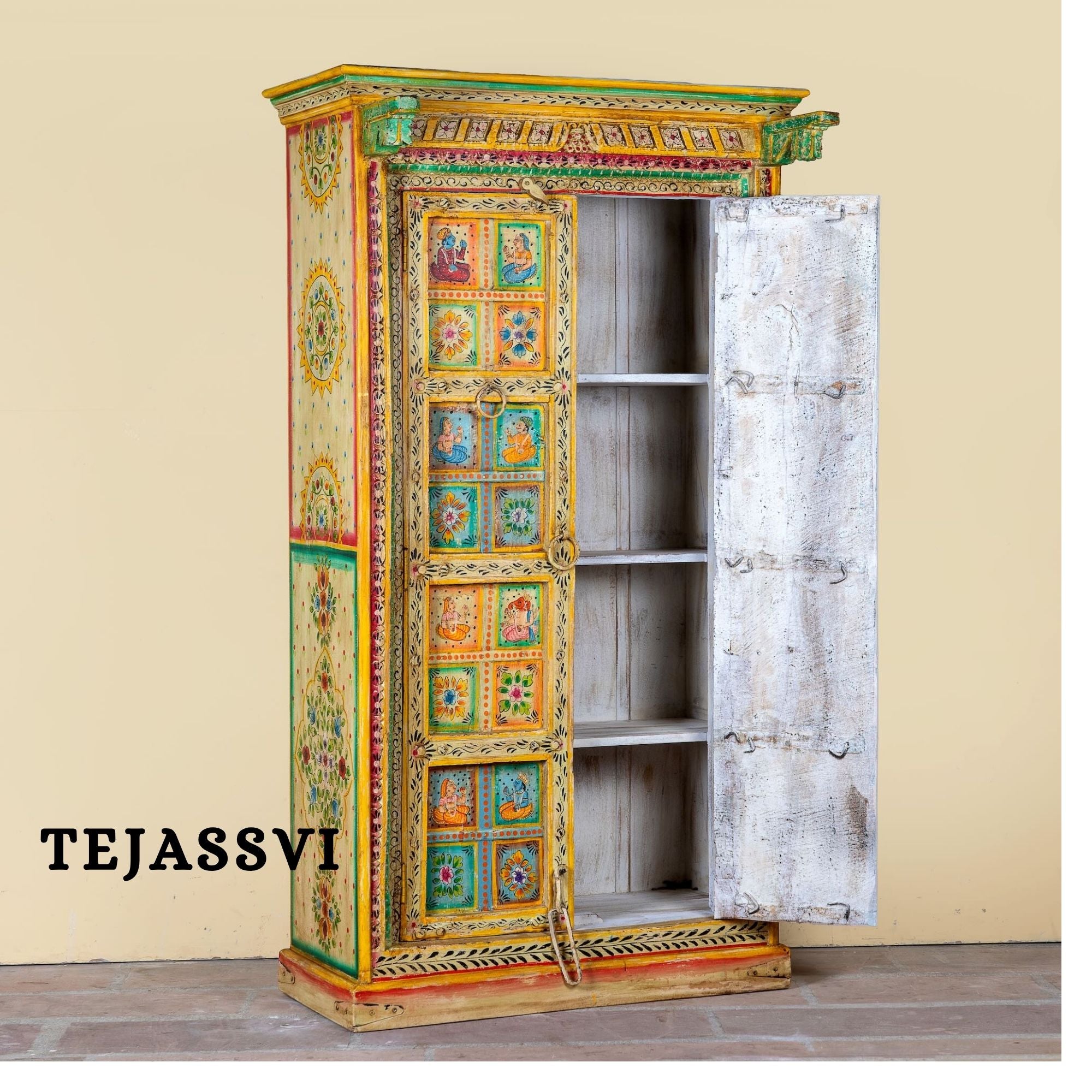 Wooden Hand Painted  Wardrobe / Wooden Cabinet / Storage Side Boards / Hand made / Wooden Big Cabinet, Living Room Furniture, Fine Panting.