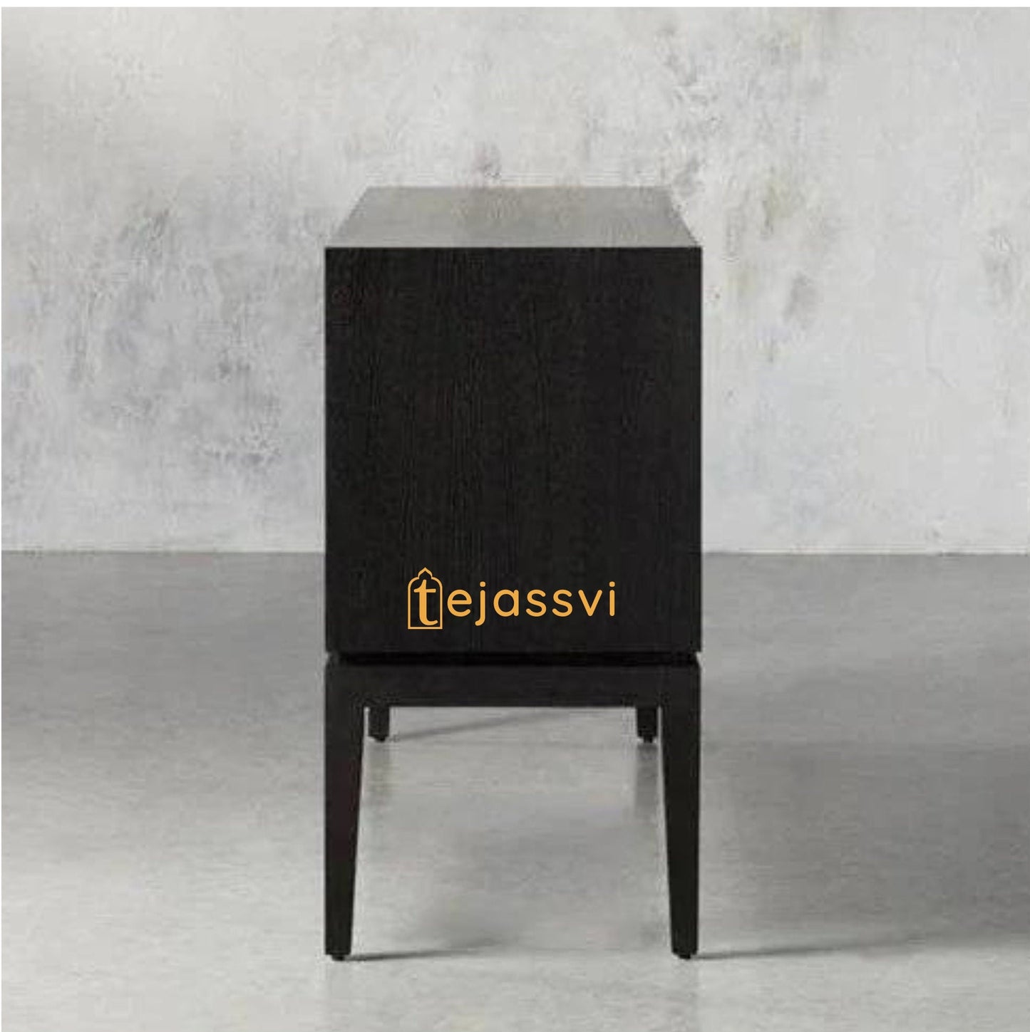 Modern and Luxury Bone Inlay Fish Scale Pattern Bar Cabinet | Handmade Inlay Storage Unit in Black Color | Bone Inlay Beer Storage Furniture