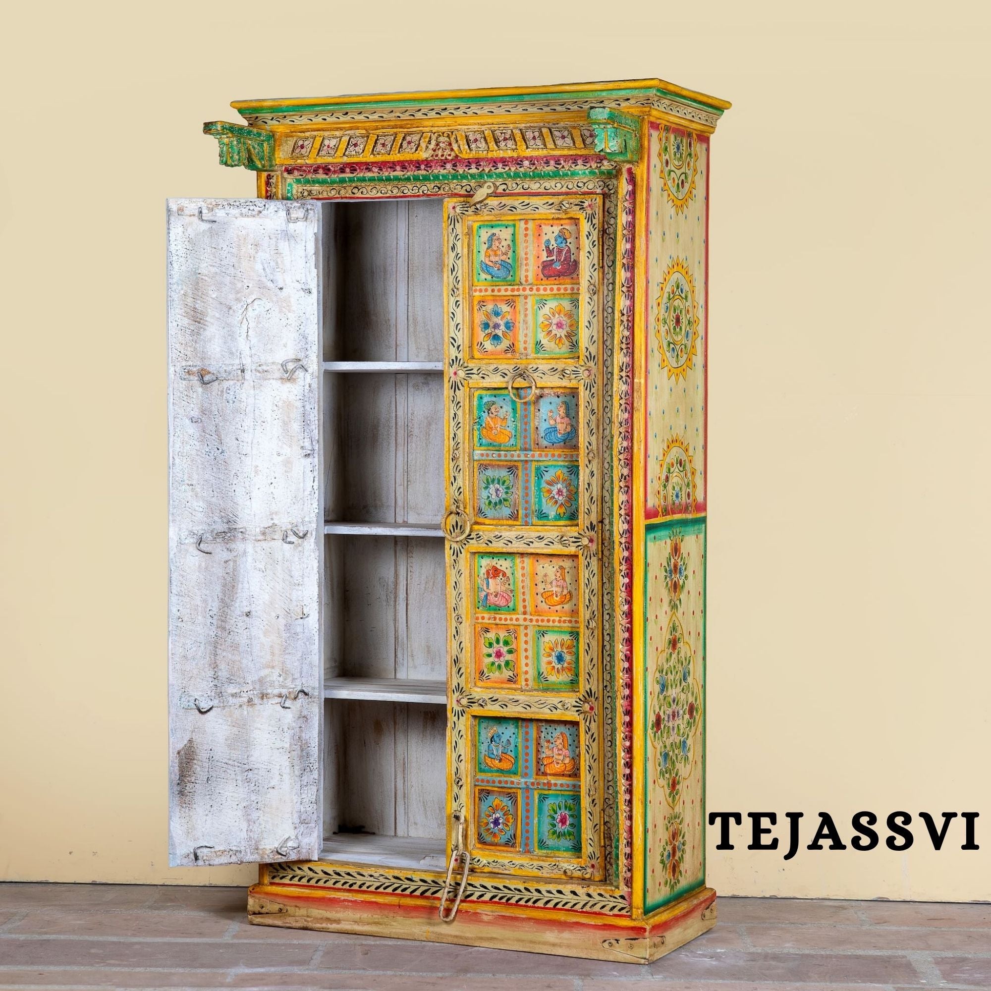 Wooden Hand Painted  Wardrobe / Wooden Cabinet / Storage Side Boards / Hand made / Wooden Big Cabinet, Living Room Furniture, Fine Panting.