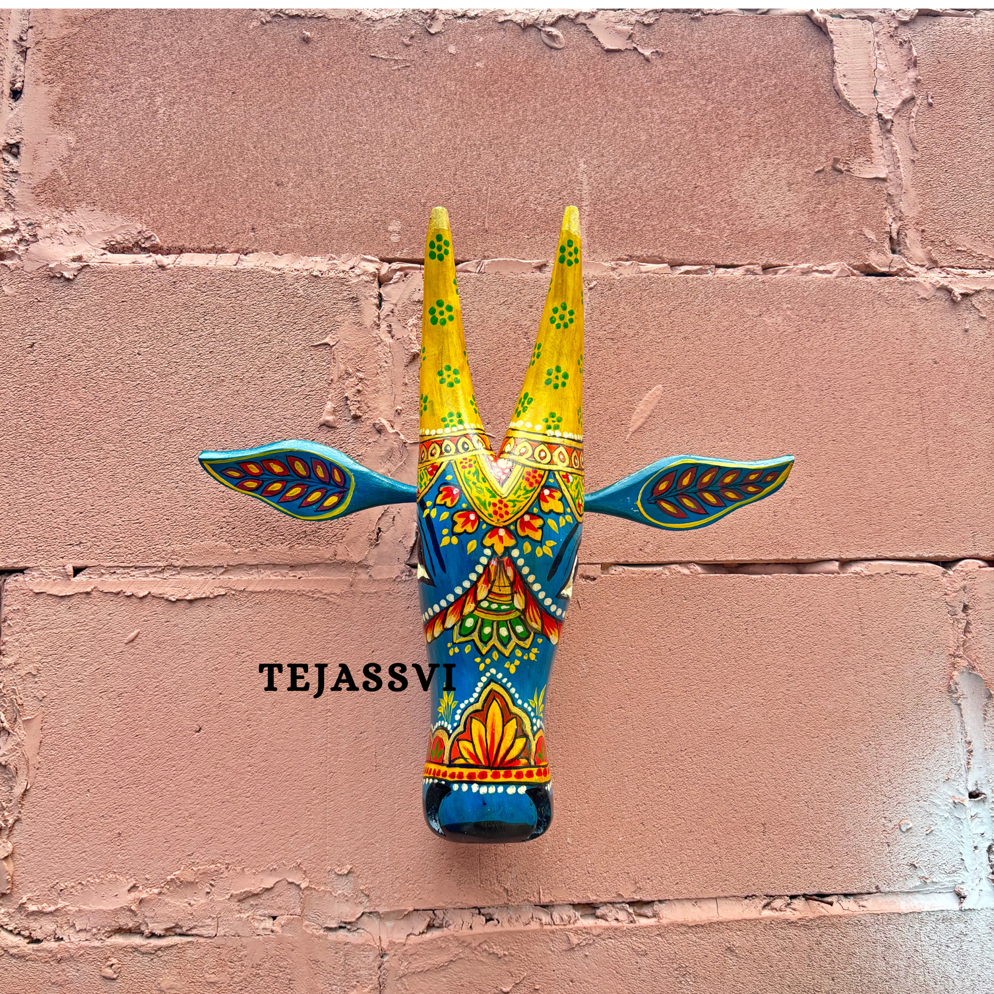 Wooden Painted Cow Head 15 Inches| Bull | Nandi Head Mask Wall Décor. Wooden Wall Hanging. Ethnic Indian Art.