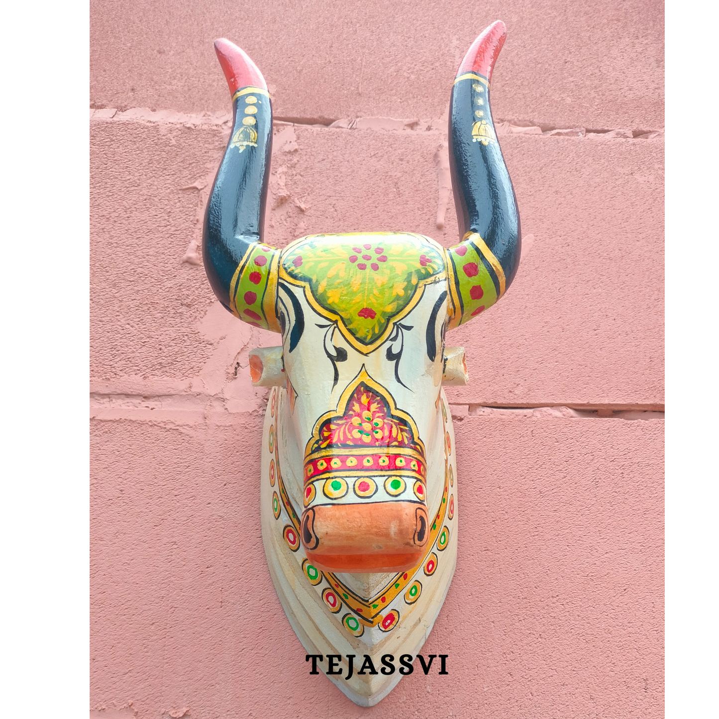 Wooden Carving Bull Head | Bull | Nandi Head Mask Wall Décor. Wall Hanging. Ethnic Indian Art Best Minimalist Gift Idea for Christmas/Diwali