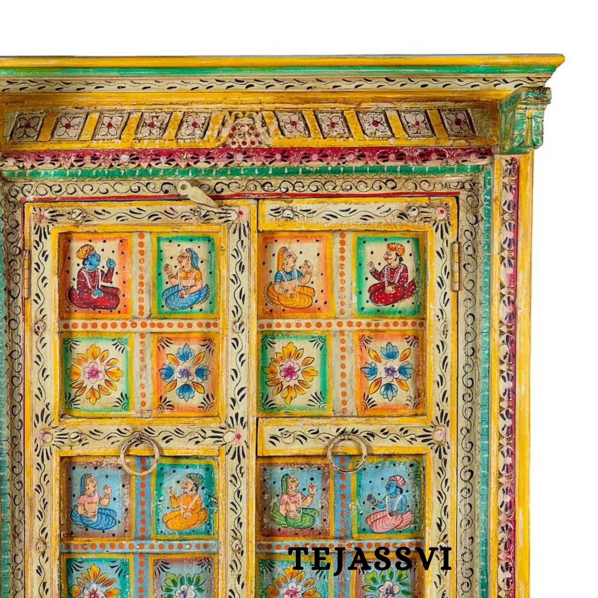 Wooden Hand Painted  Wardrobe / Wooden Cabinet / Storage Side Boards / Hand made / Wooden Big Cabinet, Living Room Furniture, Fine Panting.