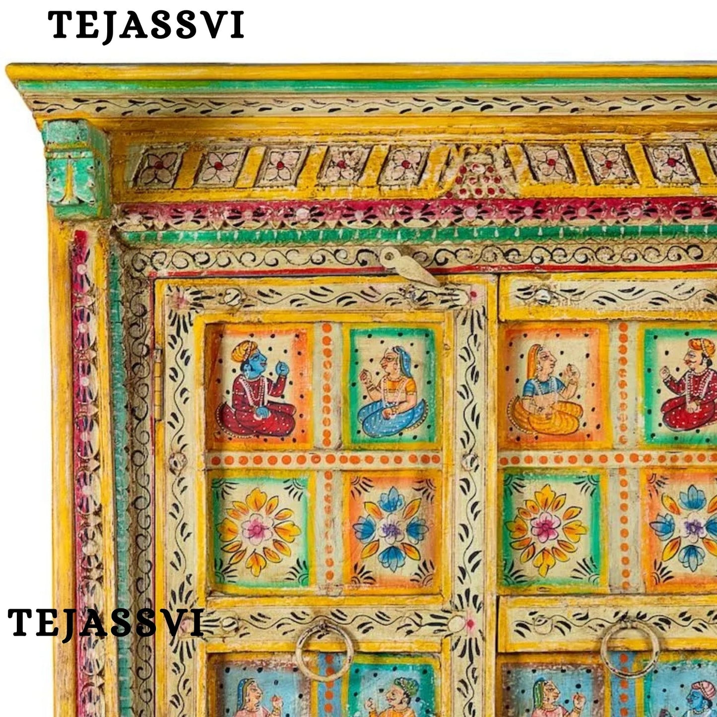 Wooden Hand Painted  Wardrobe / Wooden Cabinet / Storage Side Boards / Hand made / Wooden Big Cabinet, Living Room Furniture, Fine Panting.