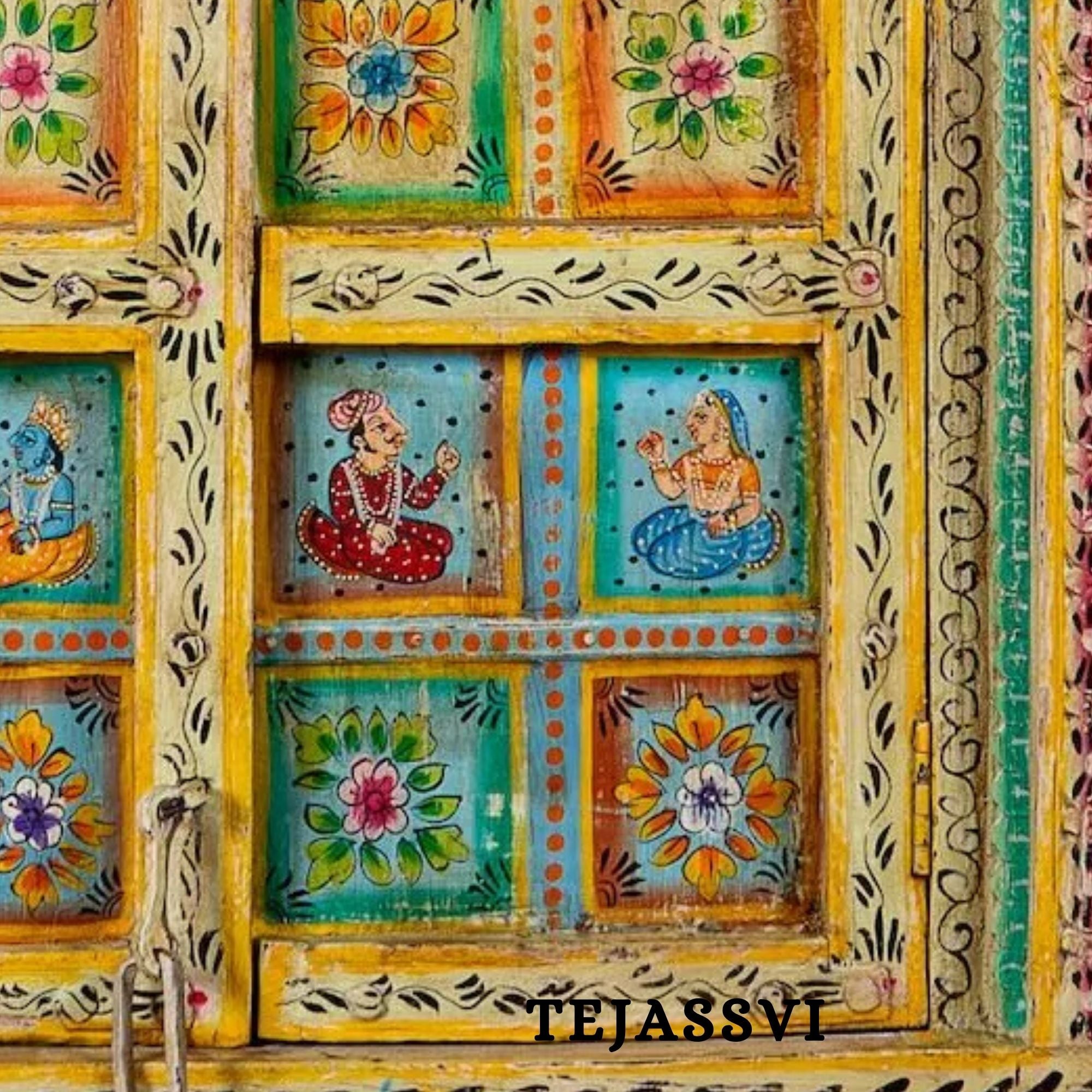 Wooden Hand Painted  Wardrobe / Wooden Cabinet / Storage Side Boards / Hand made / Wooden Big Cabinet, Living Room Furniture, Fine Panting.