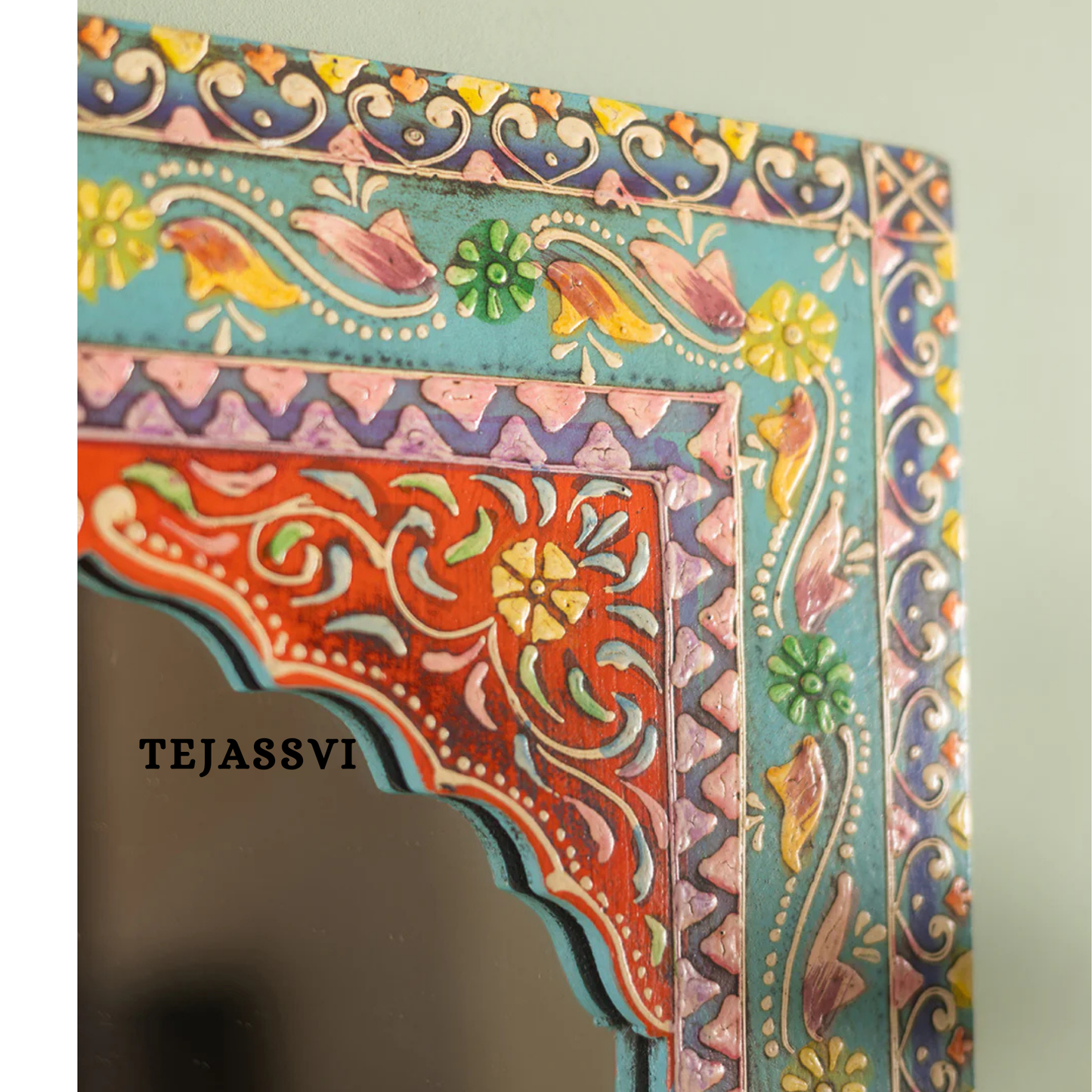 Wooden Hand Painted Floral Design Wall Hanging Mirror  / wooden wall Décor mirror / Wall Décor / Wall Hanging.