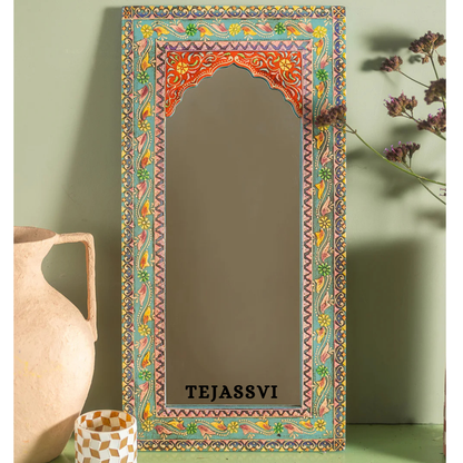 Wooden Hand Painted Floral Design Wall Hanging Mirror  / wooden wall Décor mirror / Wall Décor / Wall Hanging.