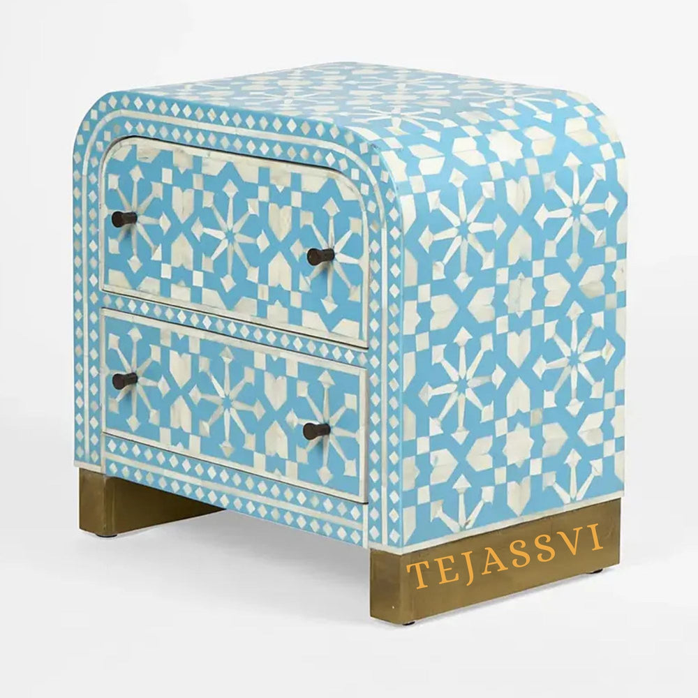 Bone Inlay Semi Round Geometric Pattern Design Small Sideboard / Bone Inlay Night Table / Bone Inlay Side Table / Bone Inlay Chest of Drawers For Bedroom.