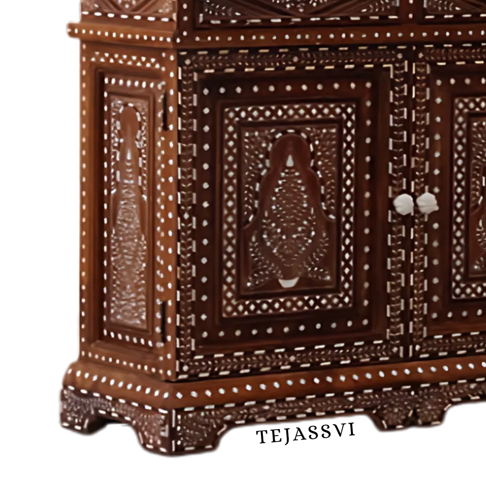 Handmade Wood Bone Inlay Modern Sideboards / Wood Bone Inlay Console | Wood Bone Inlay Cabinet With 2 Drawer & 2 Door Furniture  | Wooden Sideboards | Luxury Furniture.