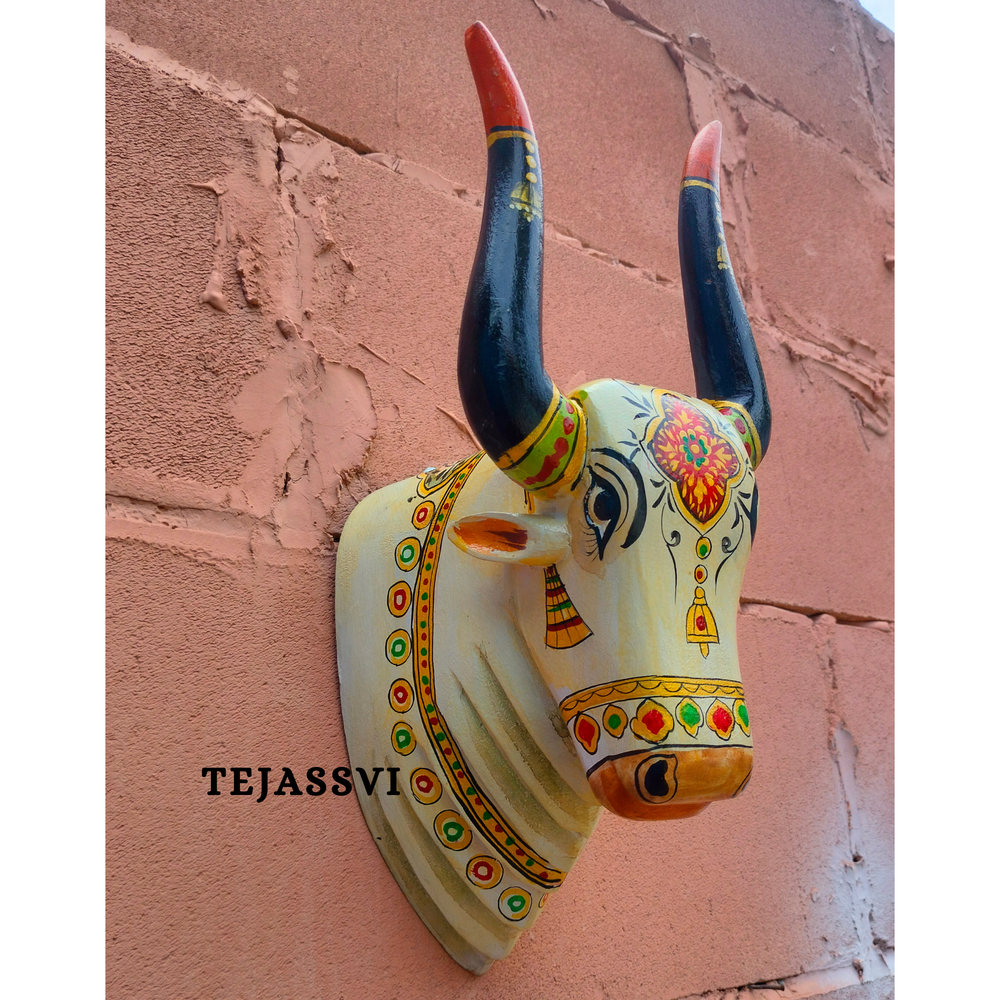 Wooden Carving Bull Head | Bull | Nandi Head Mask Wall Décor. Wall Hanging. Ethnic Indian Art Best Minimalist Gift Idea for Christmas/Diwali