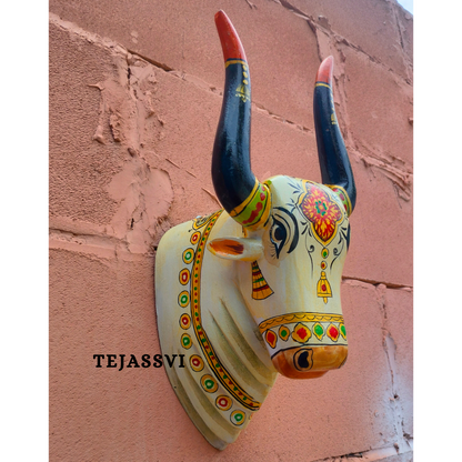Wooden Carving Bull Head | Bull | Nandi Head Mask Wall Décor. Wall Hanging. Ethnic Indian Art Best Minimalist Gift Idea for Christmas/Diwali