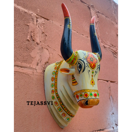 Wooden Carving Bull Head | Bull | Nandi Head Mask Wall Décor. Wall Hanging. Ethnic Indian Art Best Minimalist Gift Idea for Christmas/Diwali